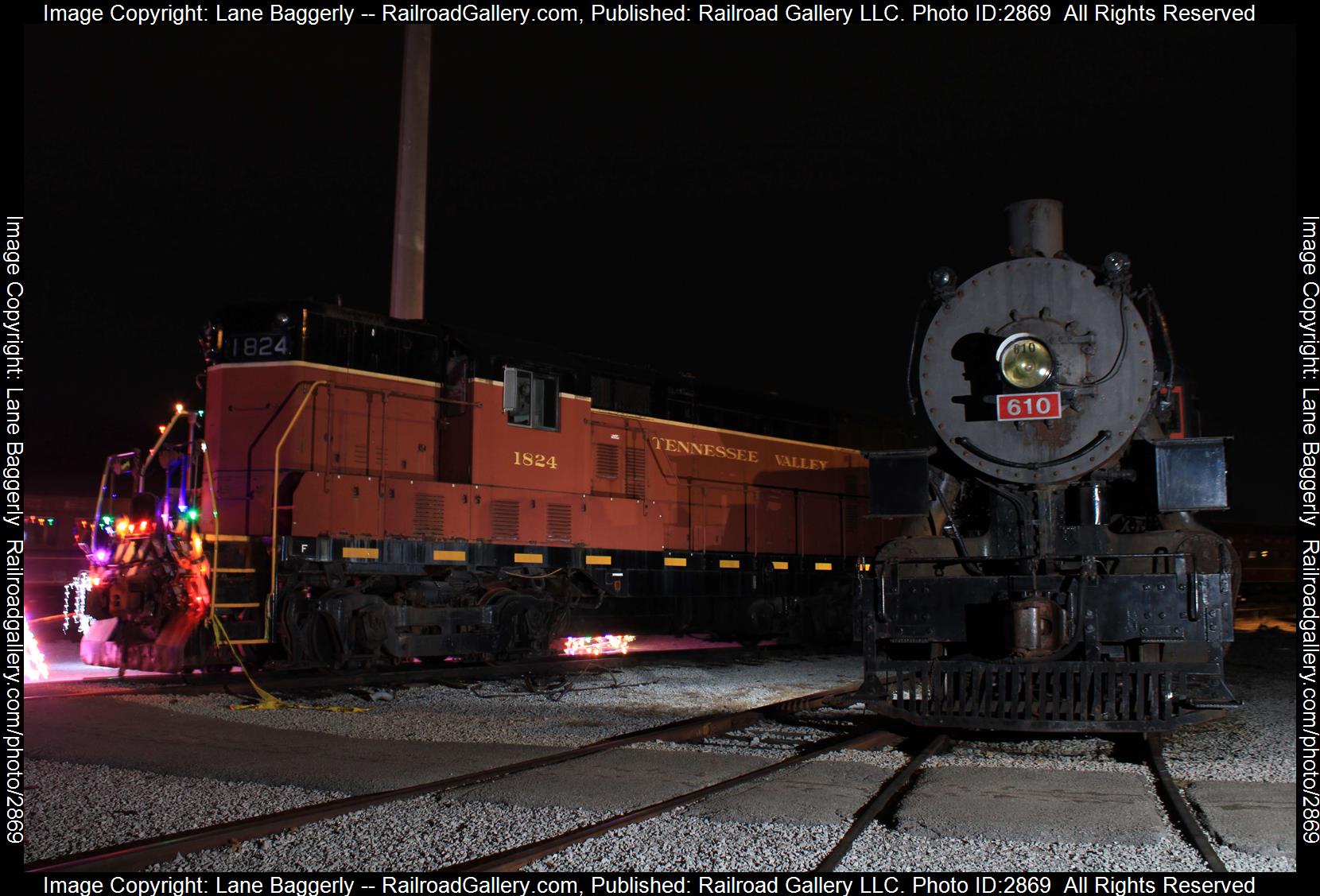 TVRM 610, TVRM 1824 is a class S160a, GP7 and  is pictured in Chattanooga , Tennessee, United States.  This was taken along the TVRM on the Tennessee Valley. Photo Copyright: Lane Baggerly uploaded to Railroad Gallery on 01/05/2024. This photograph of TVRM 610, TVRM 1824 was taken on Thursday, January 04, 2024. All Rights Reserved. 
